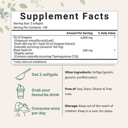 Oil of Oregano with Black Seed Oil - 180 Softgels